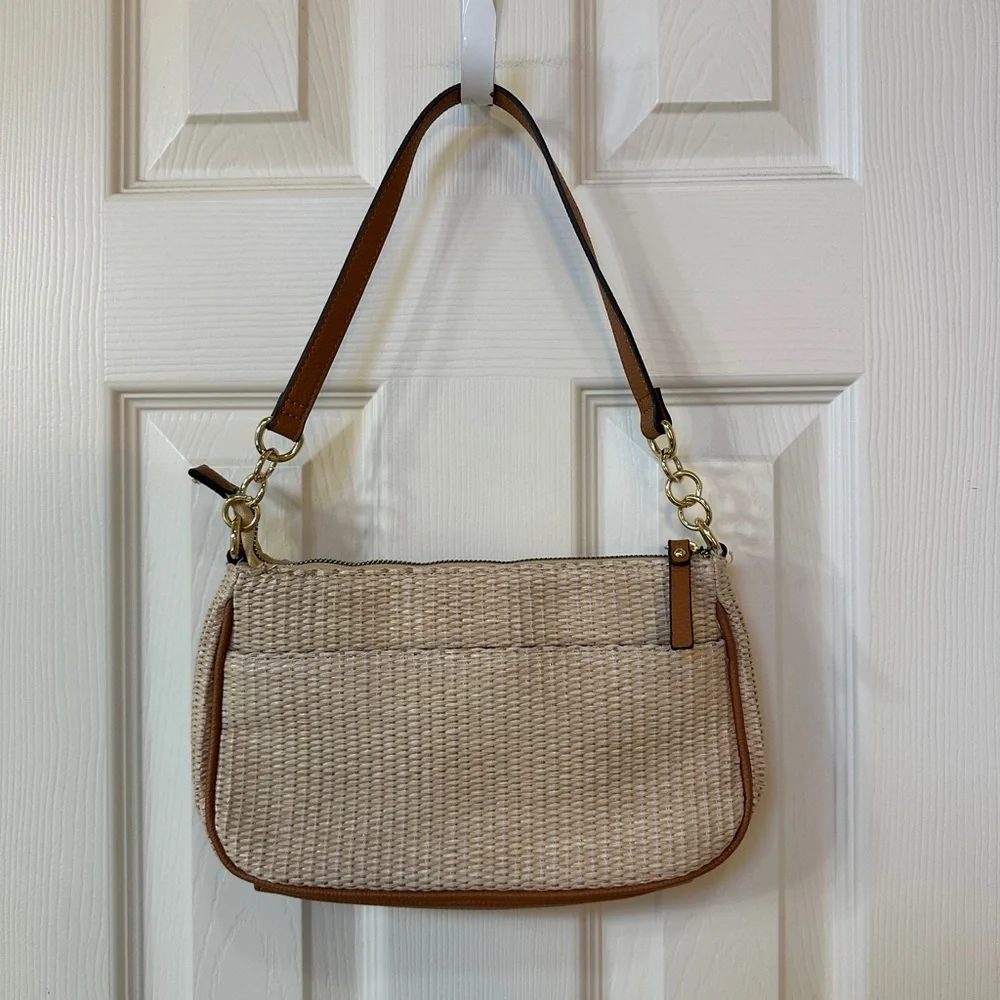 Nanette Lepore Neutral Beige Brown Gold Straw Woven Mini Shoulder Bag